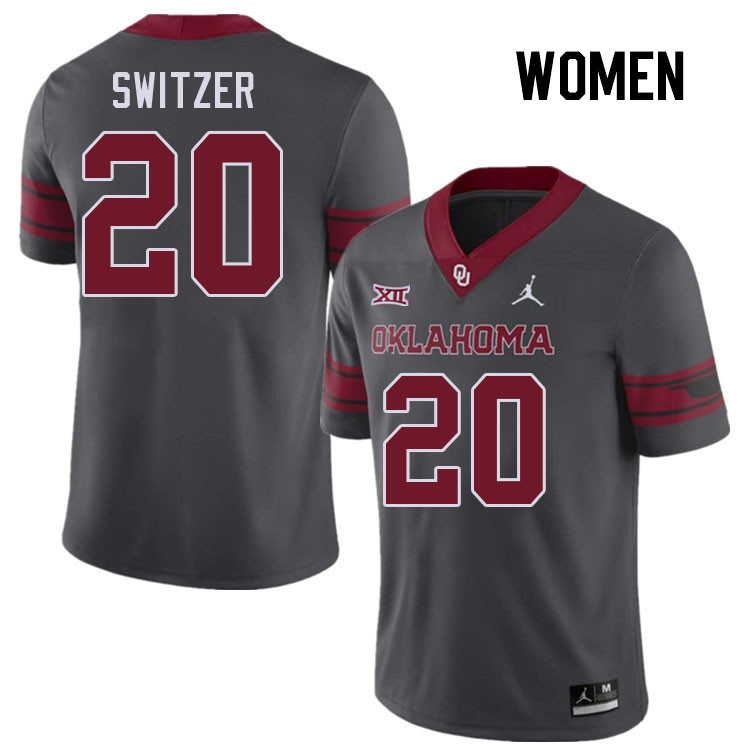 Women #20 Jacob Switzer Oklahoma Sooners College Football Jerseys Stitched-Charcoal - Click Image to Close